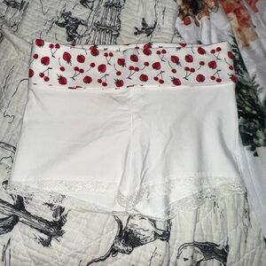 PINK Victoria's Secret White Shorts with Red Cherry Print